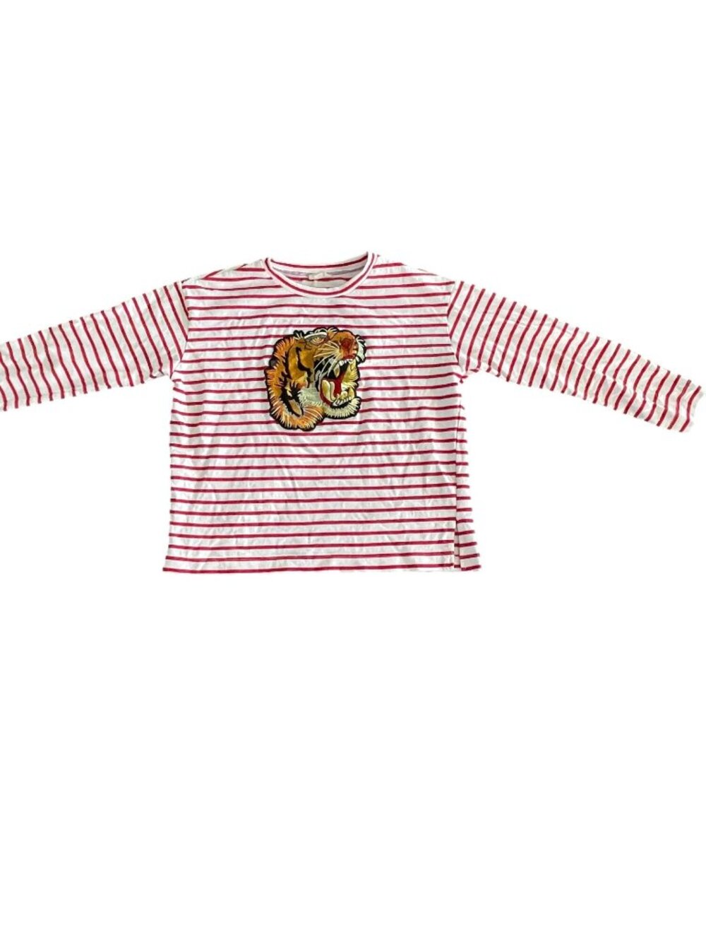 Rare Atelier Evène Red & White Striped Long Sleeve Top W/ Tiger Embroidery
